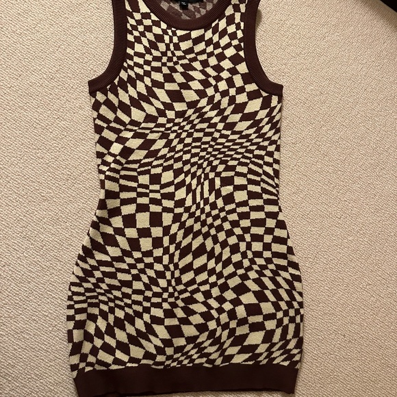 Motel Rocks brown and beige checkered knit mini dress, size S - Picture 2 of 2